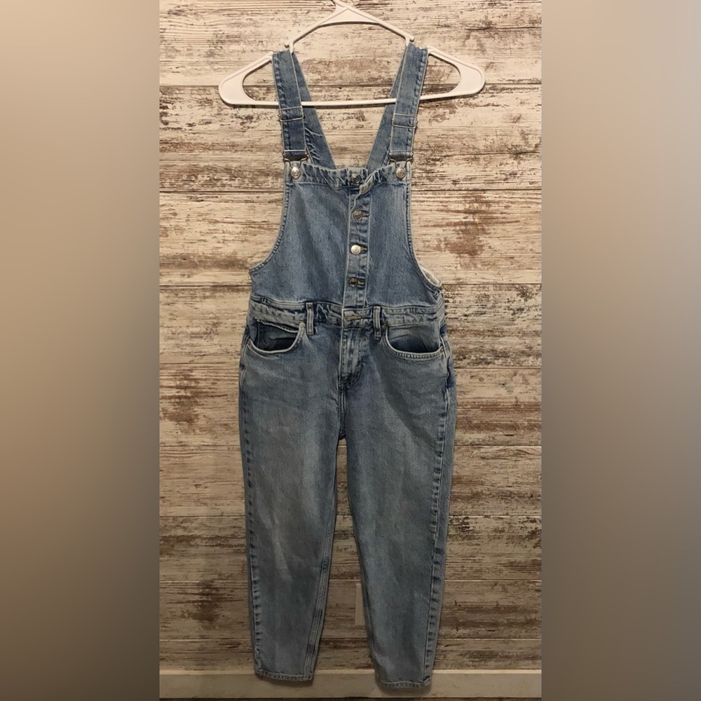 Free People Shelby Button Up Overalls Blue Denim Skinny Leg Size 26